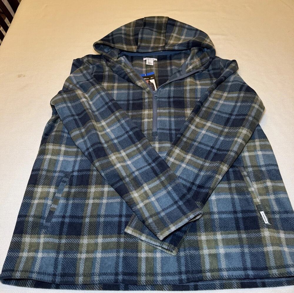 NWT O'Neill Julia Polar Fleece Half Zip Hoodie Blue Plaid Large